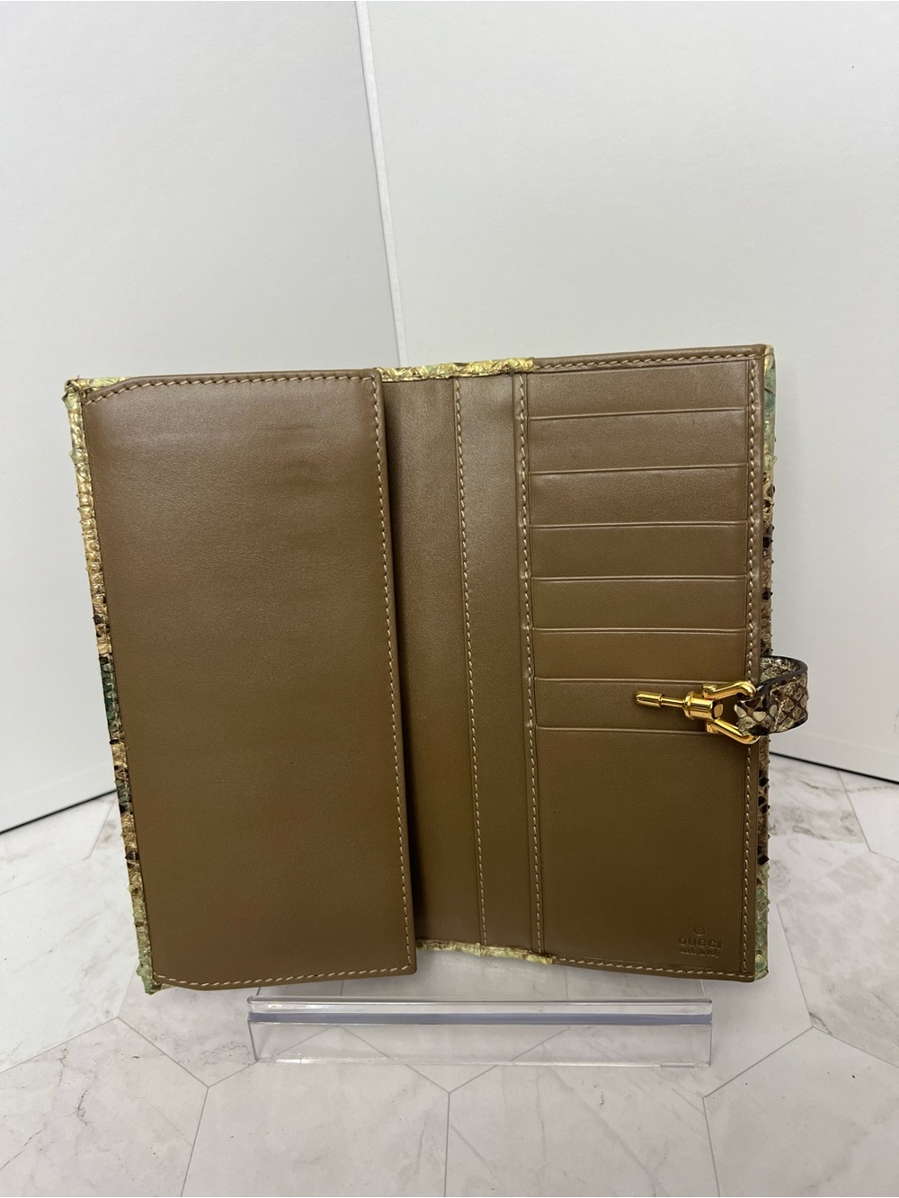 Vintage Gucci Python “Jackie”Leather Clutch Wallet in Green-Brown - Picture 6 of 8